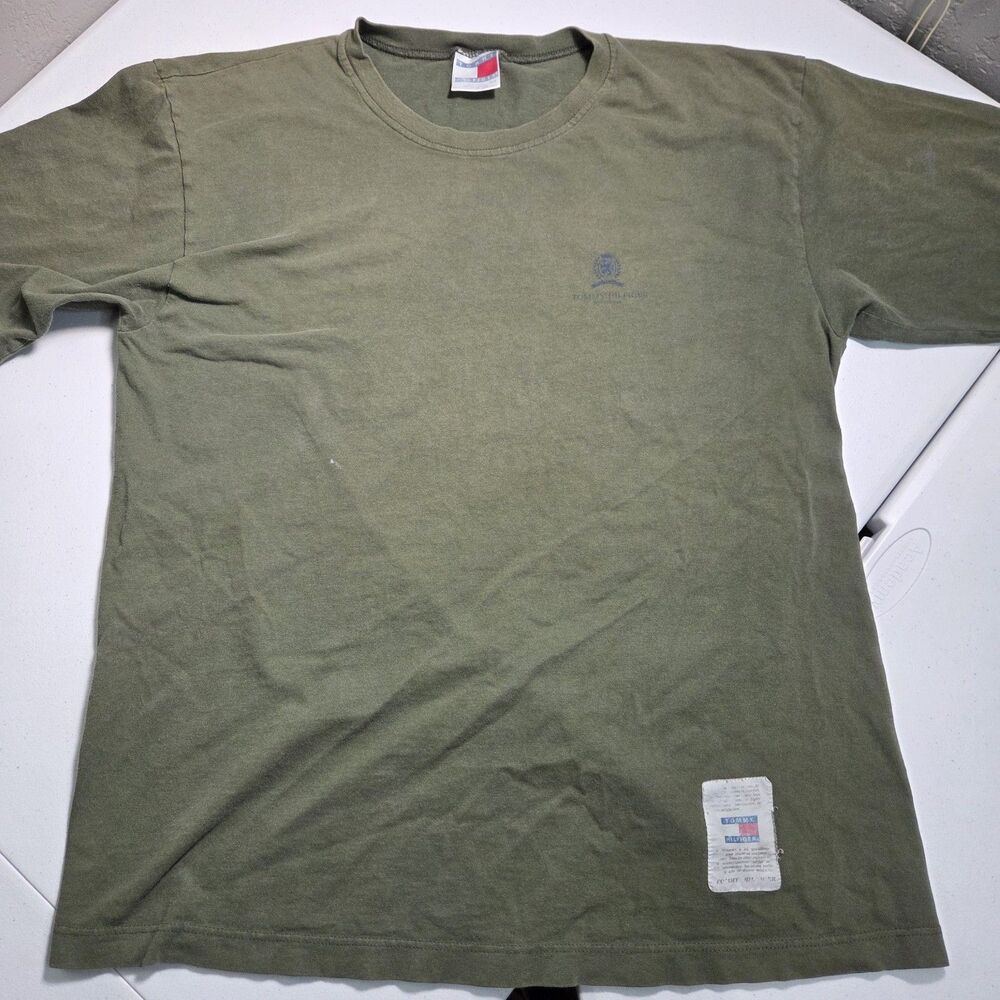 Vintage 90s Tommy Hilfiger T-Shirt Mens M Green USA Made Crest Logo Jock Tag